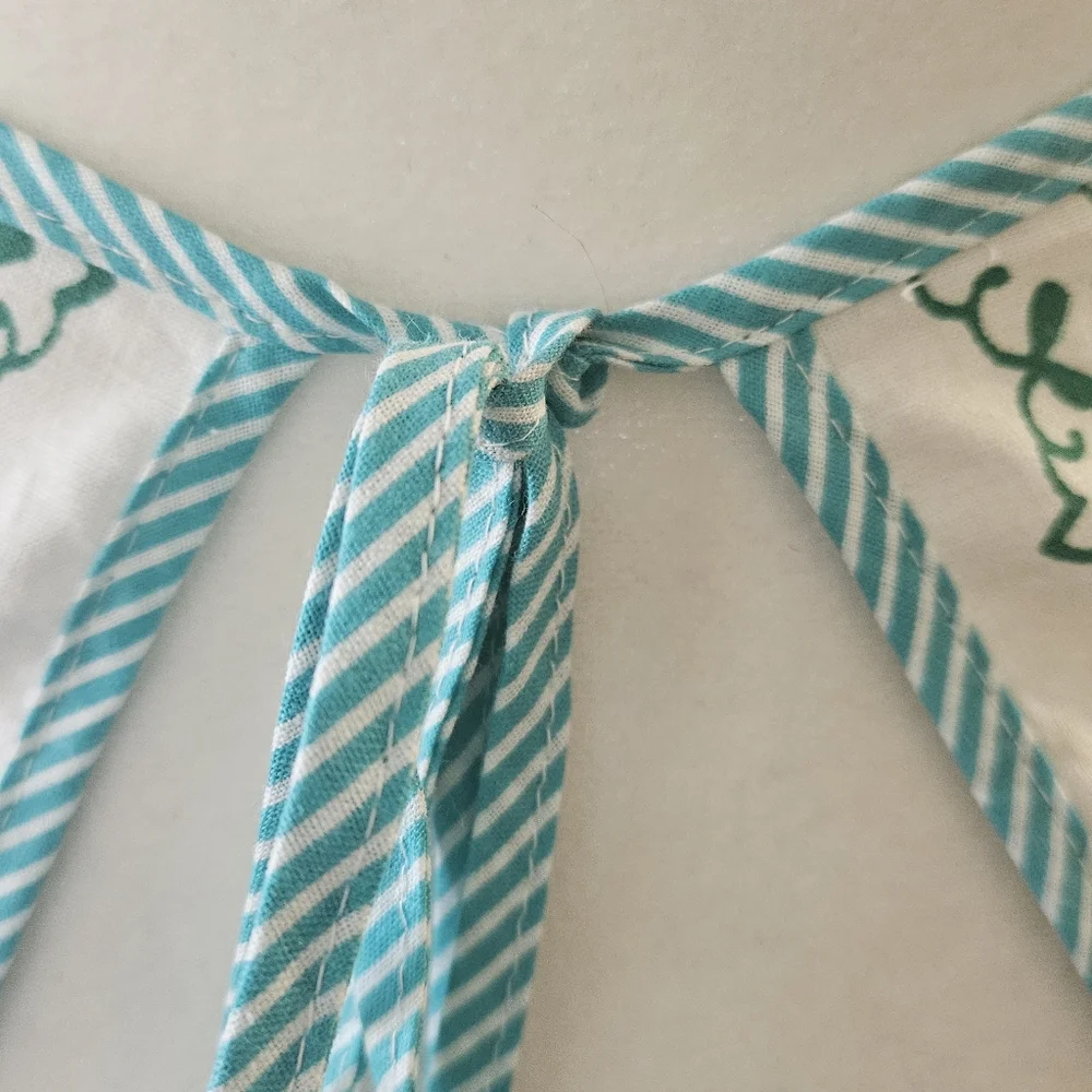 VTG Cotton Kitchen Apron & Bandana Set Blue Green Teal Swirled Design Pattern. - Picture 7 of 16